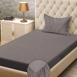 KLOTTHE Grey Fitted 300 TC Single Bedsheet & Pillow Covers-picture-21