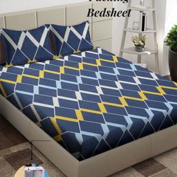 Arrabi Grey & White Geometric 300 TC King Bedsheet with 2 Pillow Covers-picture-18