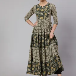 GLAM ROOTS Ethnic Motifs Printed Tiering Pure Cotton Anarkali Kurta image 1