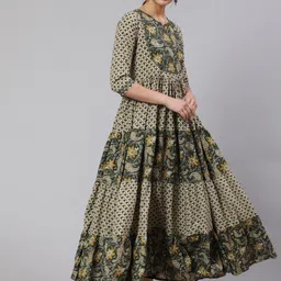 GLAM ROOTS Ethnic Motifs Printed Tiering Pure Cotton Anarkali Kurta image 3