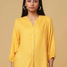 Marigold Lane Self Design Mandarin Collar Shirt Style Top image 1