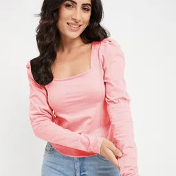 BRINNS Cotton Square Neck Puff Sleeve Casual Top-picture-32