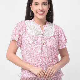 250 DESIGNS Floral Print Mandarin Collar Puff Sleeve Top image 1