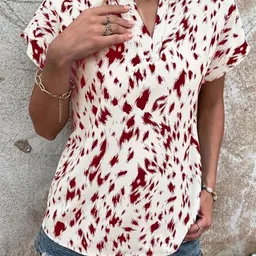 Stylecast X Slyck Animal Printed  Mandarin Collar Cap Sleeves Top-image-65