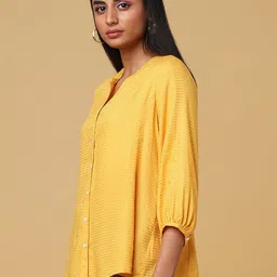 Marigold Lane Self Design Mandarin Collar Shirt Style Top image 3