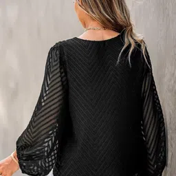 StyleCast Black Geometric Self Design Flared Sleeves Top image 5