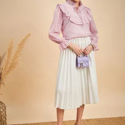 MINT STREET Self Design Tie-Up Neck Ruffles Puff Sleeve Top image 3