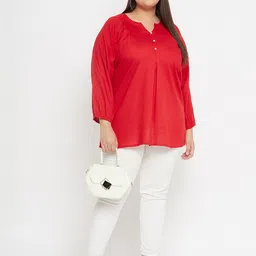 VINAAN Plus Size Band Collar Long Sleeves Shirt Style Top image 2