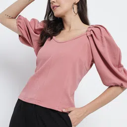 TANDUL V-Neck Puff Sleeves Gathered Top image 4