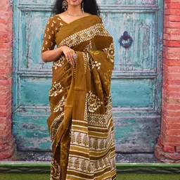 JALTHER Floral Pure Cotton Block Print Saree-picture-22