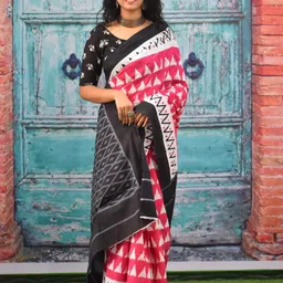 JALTHER Geometric Pure Cotton Block Print Saree-picture-30