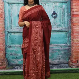 clothonus Floral Pure Cotton Block Print Saree-picture-24