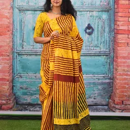 JALTHER Striped Pure Cotton Block Print Saree-picture-20