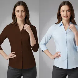 prieto Women Regular Fit Solid Button Down Collar Formal Shirt-picture-13