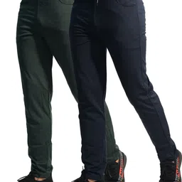 khozi Pack of 2 Men Solid Green, Blue Track Pants image 3