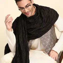 dupatta bazaar Silk Blend Solid Black Men Dupatta image 4