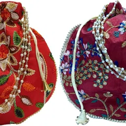 Girls Red, Maroon, Gold Potli-image-22