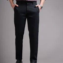 british club Men Slim Fit Black Pure Cotton Trousers-picture-14