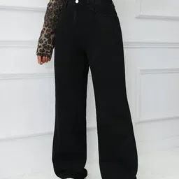 denim look Women Flared High Rise Black Jeans image 3