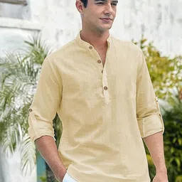 Yugnik Mandarin Collar Roll-Up Sleeves Straight Short Kurta-picture-27