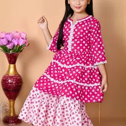 ikonic fashion Girls Festive & Party Kurta and Sharara Set (Pink Pack of 1) image 3