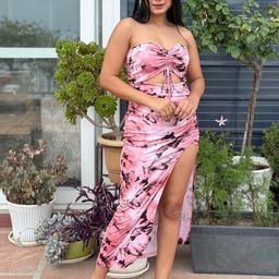 TANDUL Multicoloured abstract print Strapless bodycon dress-picture-33