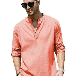 Navkanj Band Collar Roll-Up Sleeves Straight Short Kurta-image-3