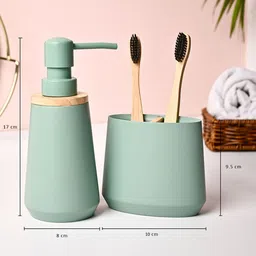MARKET99 Green & Cream 2 pieces Bath Accessories Set image 4
