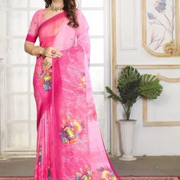 ZAMUNA Floral Pure Georgette Leheriya Saree-picture-10