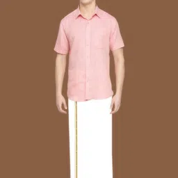 WHITE HEART Men Pure Cotton Slip-On Dhotis With Border image 3