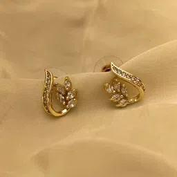 RaasRani Stainless Steel Gold-Plated American Diamond Studded Contemporary Studs-picture-22