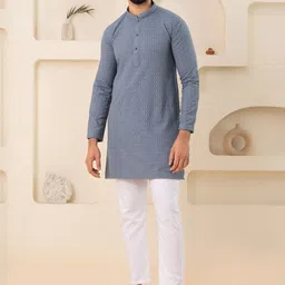 CHIRASVI Men Grey Viscose Rayon Straight Kurtas image 3