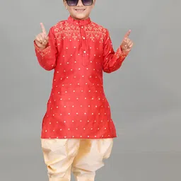 NFC CREATION Boys Ethnic Motifs Embroidered Regular Thread Work Dupion Silk Kurta with Patiala-picture-29