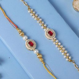 fnp Artificial Stones Studded & Beaded Bhaiya Bhabhi Rakhi-picture-1