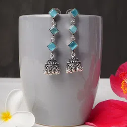 Bamboo Tree Jewels Crystals Studded And Beaded Oxidised Dome Shaped Jhumkas-picture-30