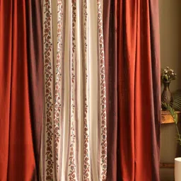 Peepul Tree Cream-Coloured & Brown Set of 3 Floral Sheer Door Curtain-image-19