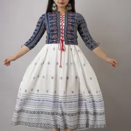 Jaipurite Ethnic Motifs Printed Mandarin Collar A-Line Ethnic Dress-picture-41