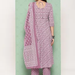 Jaitpuriya Women Floral Printed Regular Pure Cotton Kurta with Trousers & With Dupatta image 3