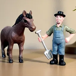 Ascension Brown And Blue 2 Pieces Farmer And Horse Miniature Figurine Showpiece-picture-14