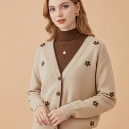bebe Women Beige Cotton Long Sleeves Cardigan-image-87
