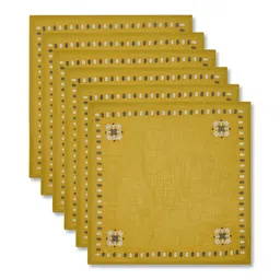 Fabindia Ahava Yellow & White 6 Pieces Floral Embroidered Cotton Table Napkins-image-93
