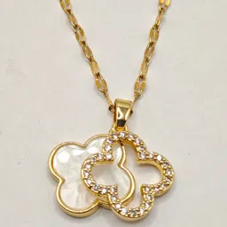 SAPRAA TRENDS Gold-Plated American Diamonds Studded Floral Shaped Anti Tarnish Pendant-picture-16