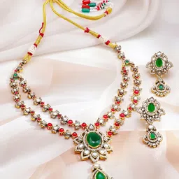 Rubans 22KT Gold-Plated Kundan & Cubic Zirconia Studded Layered Jewellery Set-picture-19