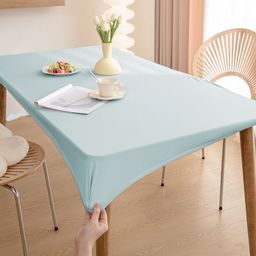 HOKIPO Blue Waterproof Non-Slip Stretch Fit 4-Seater Rectangle Table Cover-picture-27