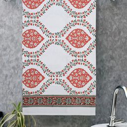 tundwal's Red & White Floral Printed Cotton Lightweight 400 GSM Bath Towel-picture-46