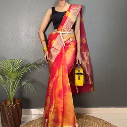 V3 FASHION STUDIO Woven Design Handloom Leheriya Saree image 4