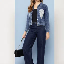 CORSICA Women Navy Blue Cotton Denim Jacket-picture-29