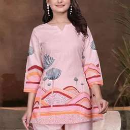 HERE&NOW Women Printed Regular Silk Crepe Kurti with Trousers image 2