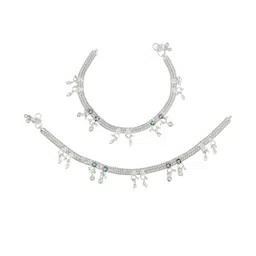 CHARMS Women Silver-Toned Anklet with Artificial Stones And Beads for Ethnic Wear-image-18