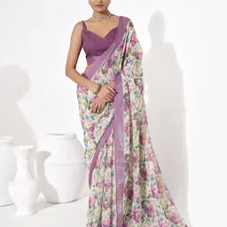 Kalista Floral Printed Cotton Saree with Blouse Piece-picture-31